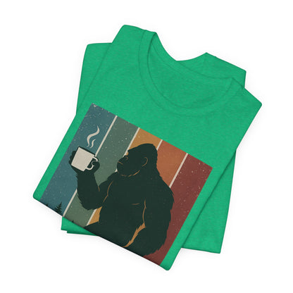 Bigfoot Coffee Lover Shirt – Retro Sasquatch Tee, Funny Outdoor & Nature Gift for Coffee Fans