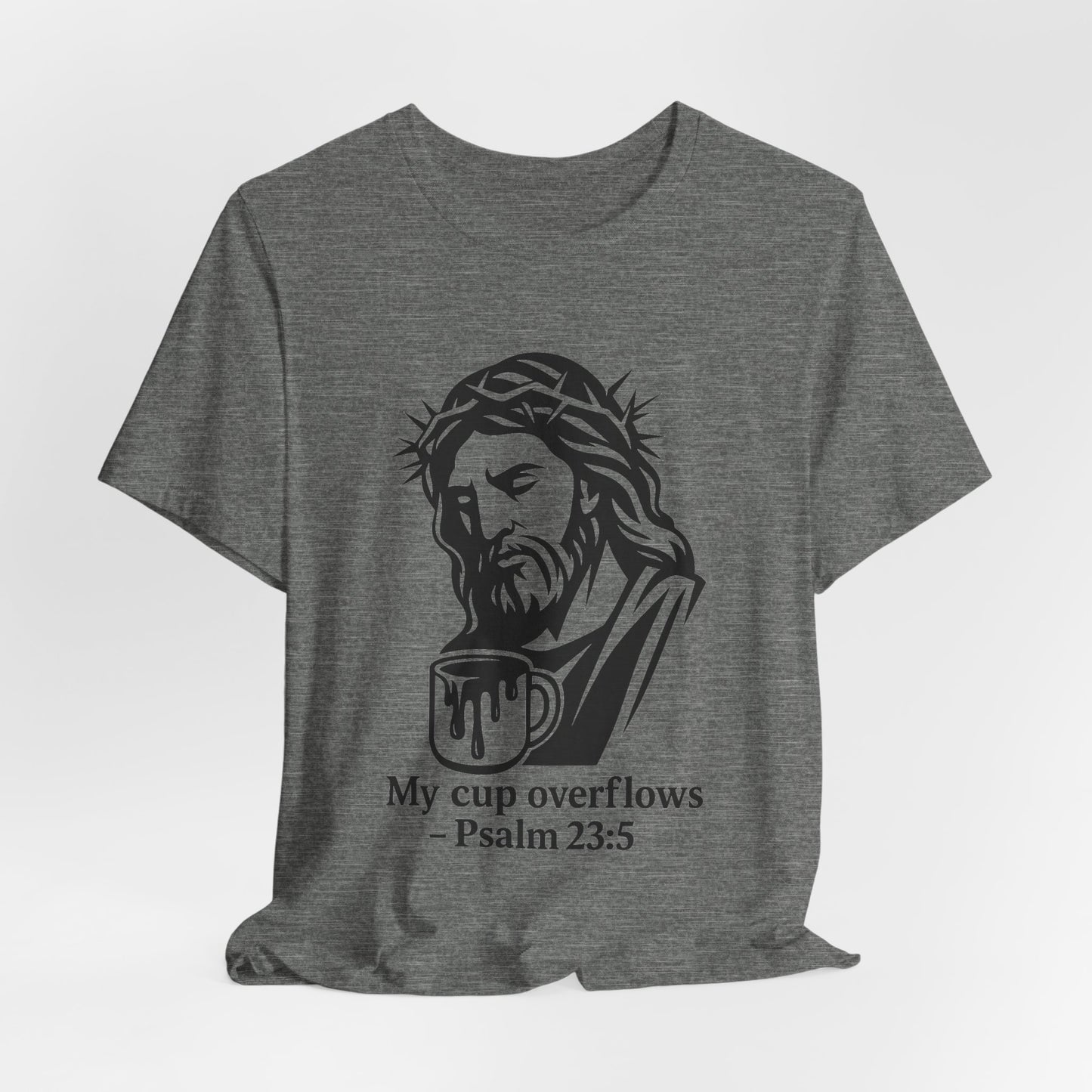 Faith Bible Verse Graphic Tee – Inspirational Psalm 23:5 Shirt, Crown of Thorns Design