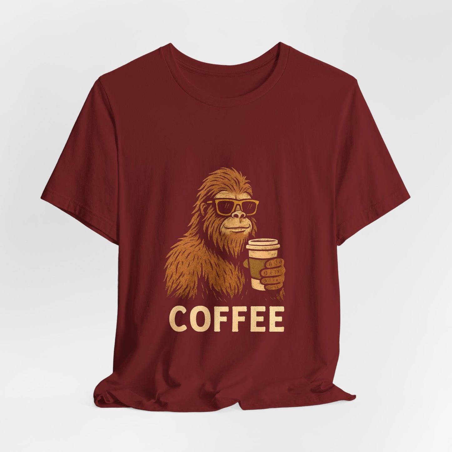 Bigfoot Drinking Coffee T-Shirt – Funny Sasquatch Coffee Tee for Coffee Lovers