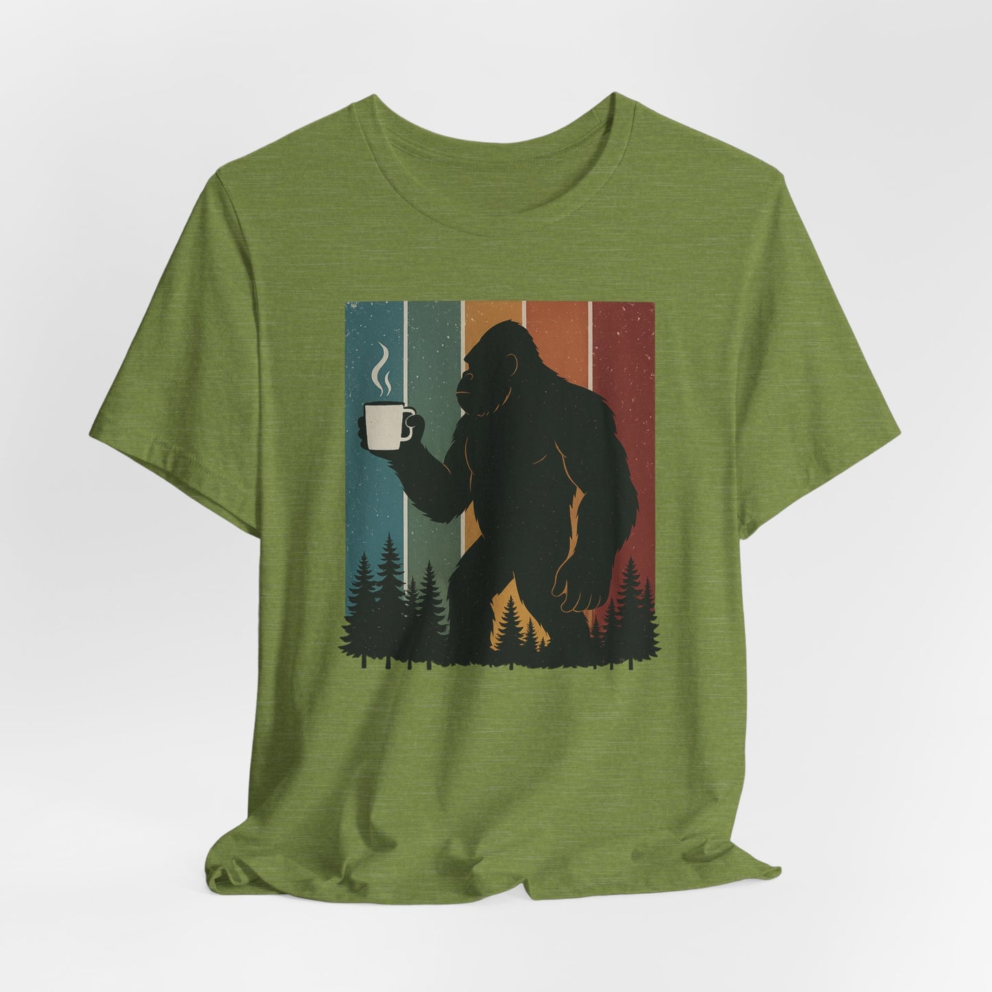 Bigfoot Coffee Lover Shirt – Retro Sasquatch Tee, Funny Outdoor & Nature Gift for Coffee Fans