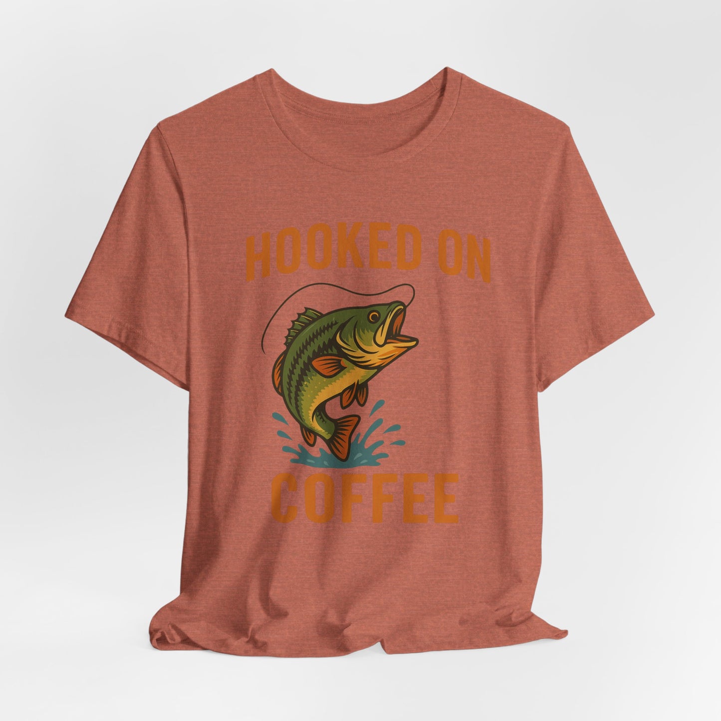 Hooked on Coffee Fishing Tee | Unisex Jersey Short Sleeve T-Shirt, Great for Outdoors, Gifts for Fishermen, Coffee Lovers, Casual Wear