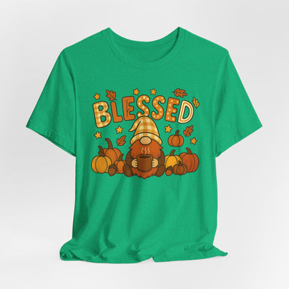 Fall Gnome Blessed Tee, Autumn T-Shirt, Thanksgiving Wear, Seasonal Shirt, Cozy Fall Apparel Gift