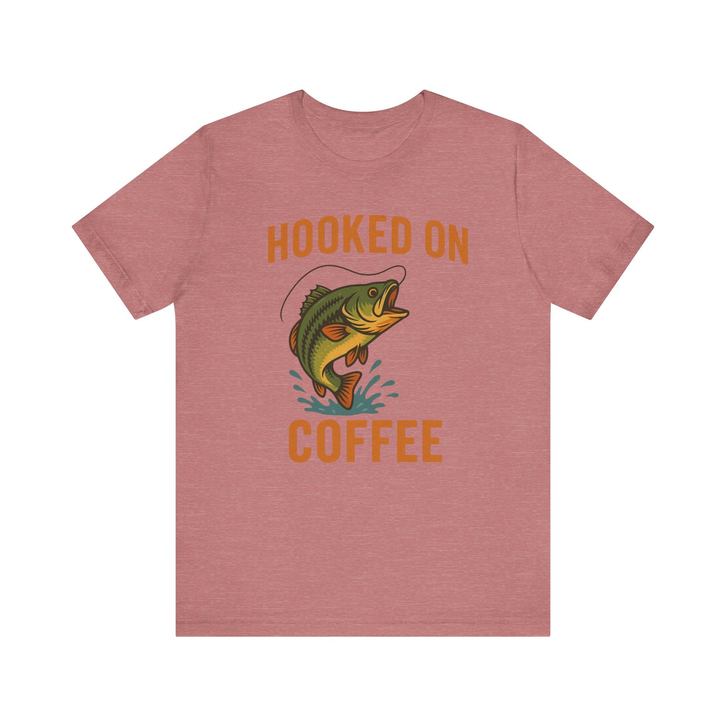Hooked on Coffee Fishing Tee | Unisex Jersey Short Sleeve T-Shirt, Great for Outdoors, Gifts for Fishermen, Coffee Lovers, Casual Wear