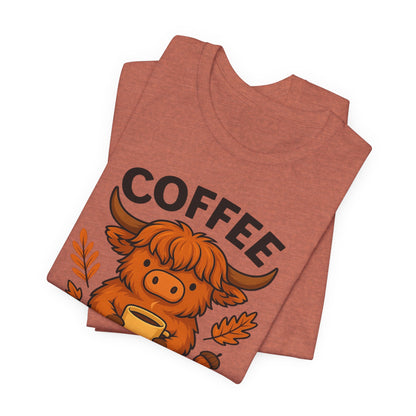 Coffee Lover’s Unisex Tee | Cute Cow Design | Perfect for Casual Gatherings, Birthdays, Coffee Lovers, Gifts
