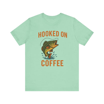 Hooked on Coffee Fishing Tee | Unisex Jersey Short Sleeve T-Shirt, Great for Outdoors, Gifts for Fishermen, Coffee Lovers, Casual Wear