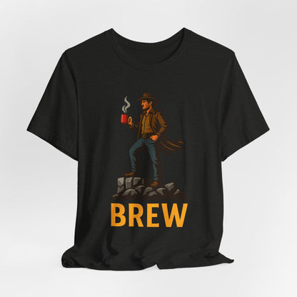 Brew Adventure Tee: Vintage Graphic Unisex Shirt, Coffee Lover Gift, Casual Wear, Hiking Apparel, Men's & Women's Fashion