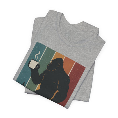 Bigfoot Coffee Lover Shirt – Retro Sasquatch Tee, Funny Outdoor & Nature Gift for Coffee Fans