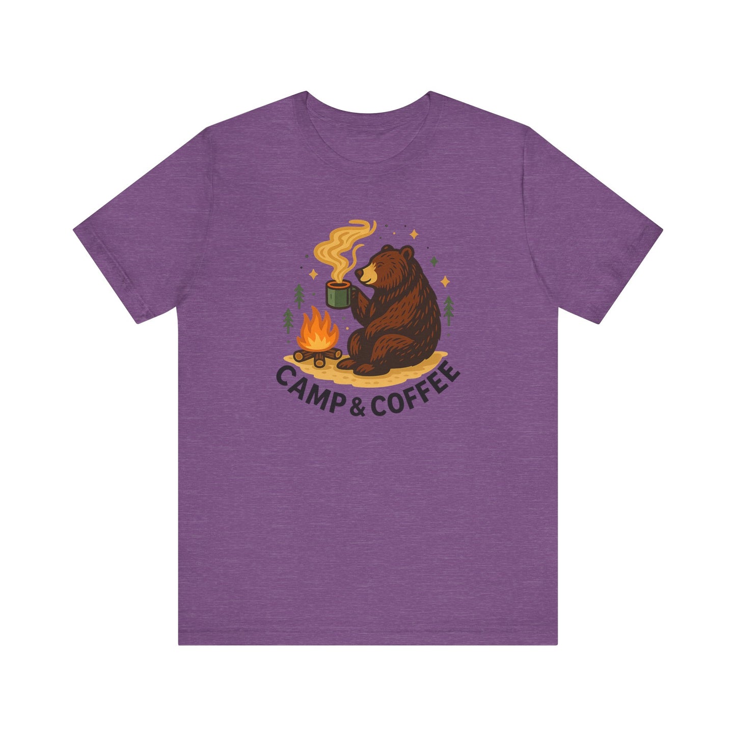Cozy Campfire T-Shirt, Bear Graphic Tee, Outdoorsy Shirt, Coffee Lovers Gift, Adventure Clothing, Father's Day, Summer Camping Gear