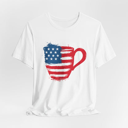 Patriotic Coffee Lover's Tee, Unisex Shirt, Independence Day Apparel, Gift for Barista, American Flag Tee, Casual Wear
