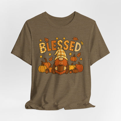 Fall Gnome Blessed Tee, Autumn T-Shirt, Thanksgiving Wear, Seasonal Shirt, Cozy Fall Apparel Gift
