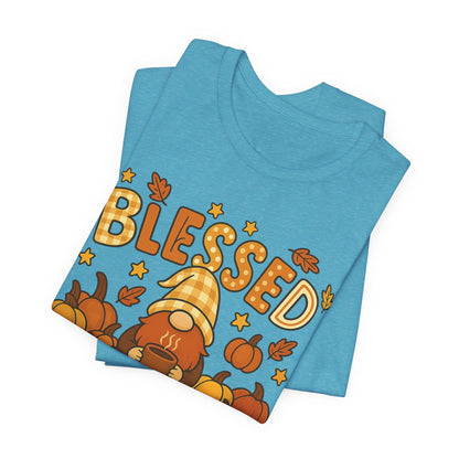 Fall Gnome Blessed Tee, Autumn T-Shirt, Thanksgiving Wear, Seasonal Shirt, Cozy Fall Apparel Gift