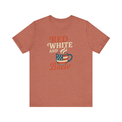 Patriotic Coffee Lover Tee, Red White and Brew Shirt, Unisex Casual T-Shirt, Gift for Coffee Enthusiasts, July 4th Celebration Tee