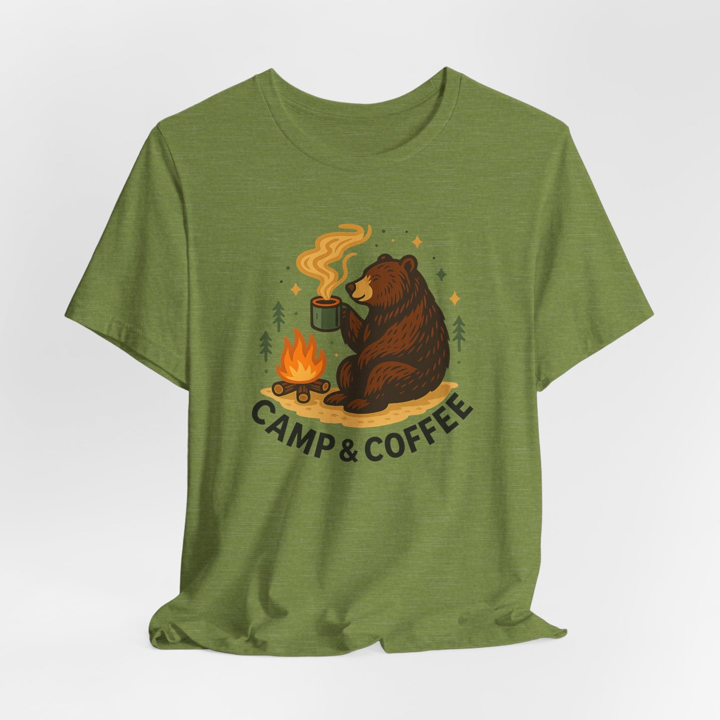 Cozy Campfire T-Shirt, Bear Graphic Tee, Outdoorsy Shirt, Coffee Lovers Gift, Adventure Clothing, Father's Day, Summer Camping Gear
