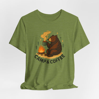 Cozy Campfire T-Shirt, Bear Graphic Tee, Outdoorsy Shirt, Coffee Lovers Gift, Adventure Clothing, Father's Day, Summer Camping Gear