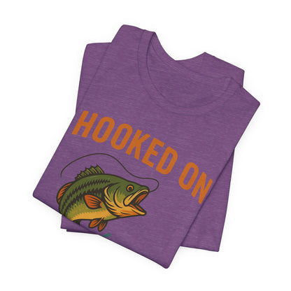 Hooked on Coffee Fishing Tee | Unisex Jersey Short Sleeve T-Shirt, Great for Outdoors, Gifts for Fishermen, Coffee Lovers, Casual Wear