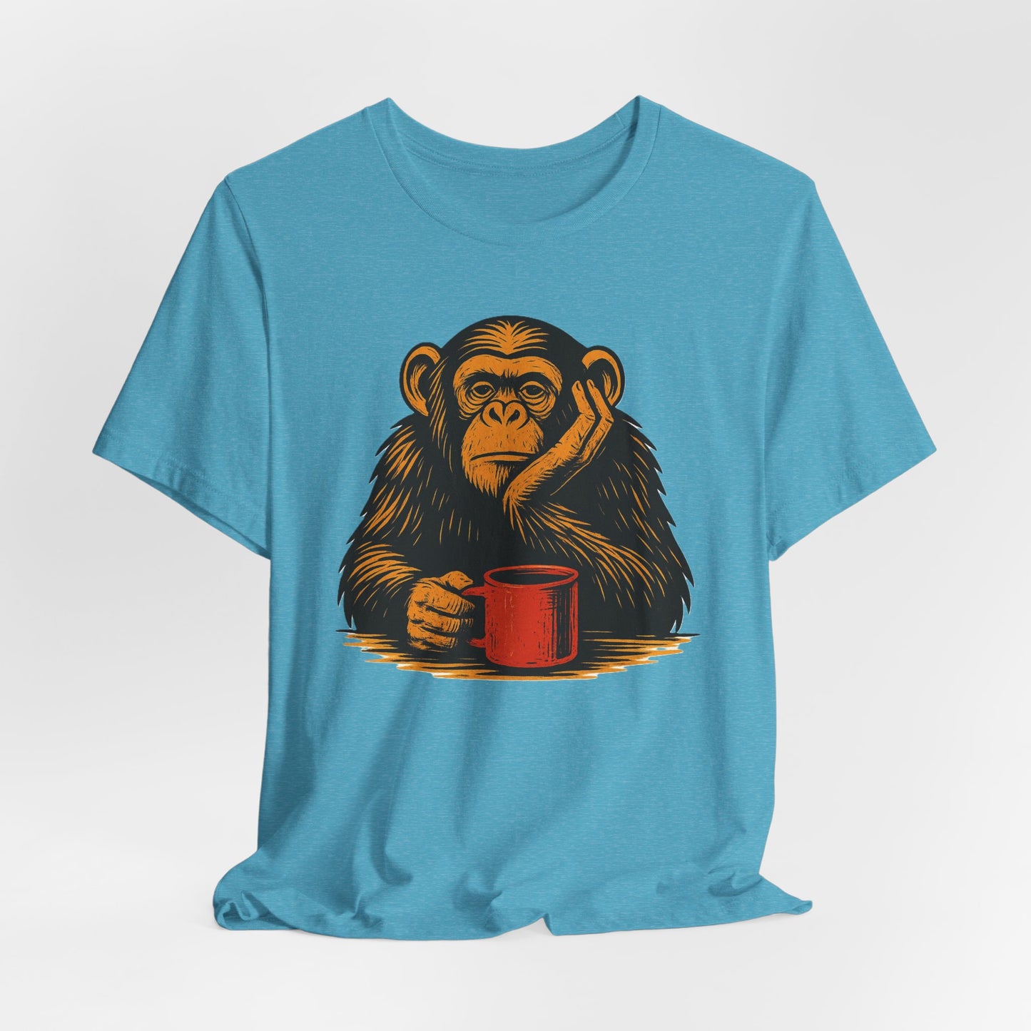 Charming Chimpanzee Coffee Tee, Relaxed Vibes, Gift for Animal Lovers, Everyday Comfort, Perfect for Coffee Lovers