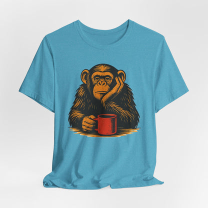 Charming Chimpanzee Coffee Tee, Relaxed Vibes, Gift for Animal Lovers, Everyday Comfort, Perfect for Coffee Lovers