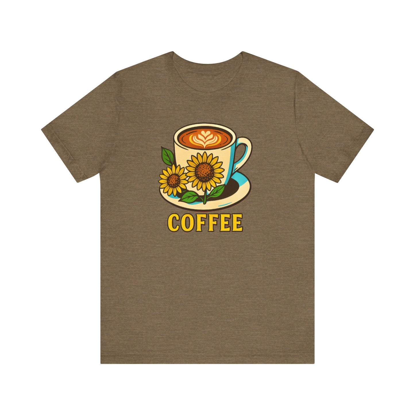 Coffee Lover Tee, Unisex Coffee Short Sleeve Shirt, Sunflower Graphic Tee, Best Gift for Baristas, Casual Summer Wear