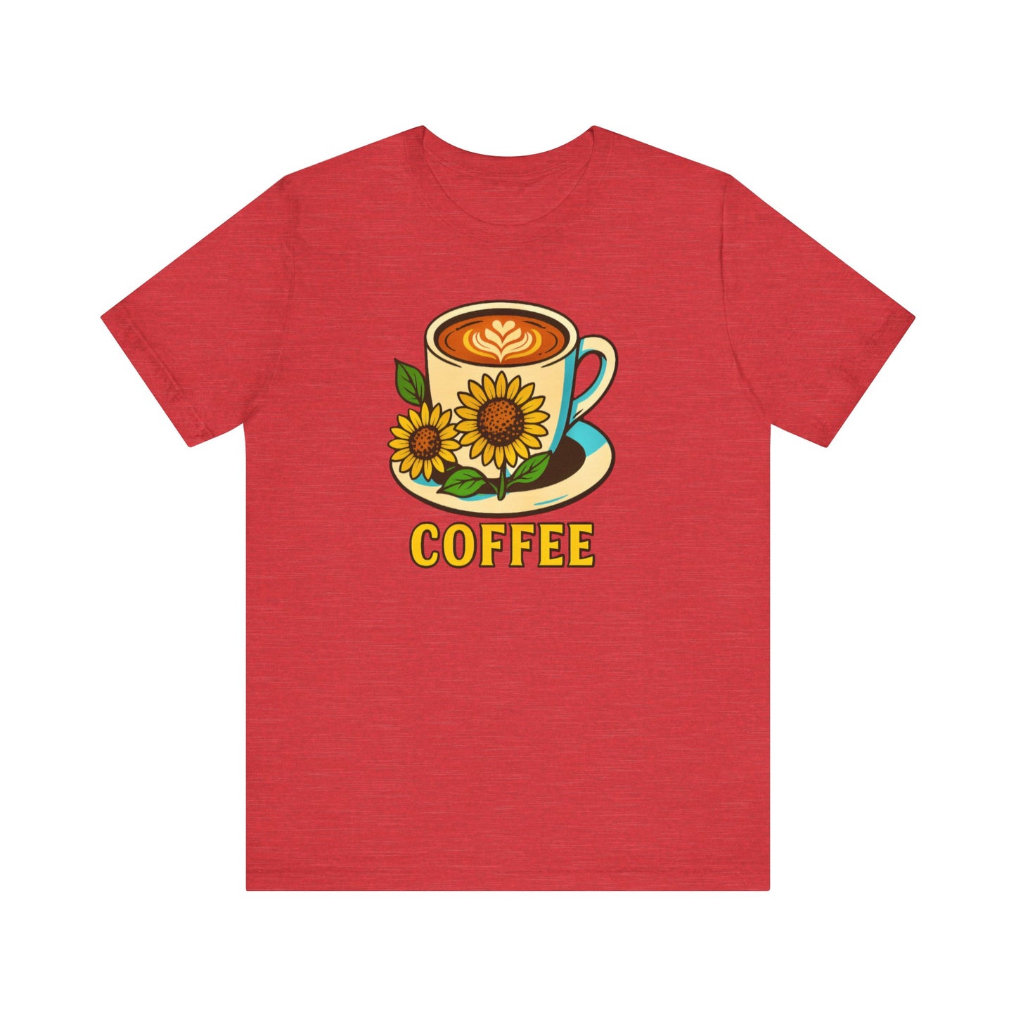 Coffee Lover Tee, Unisex Coffee Short Sleeve Shirt, Sunflower Graphic Tee, Best Gift for Baristas, Casual Summer Wear
