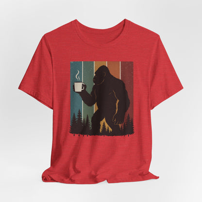 Bigfoot Coffee Lover Shirt – Retro Sasquatch Tee, Funny Outdoor & Nature Gift for Coffee Fans