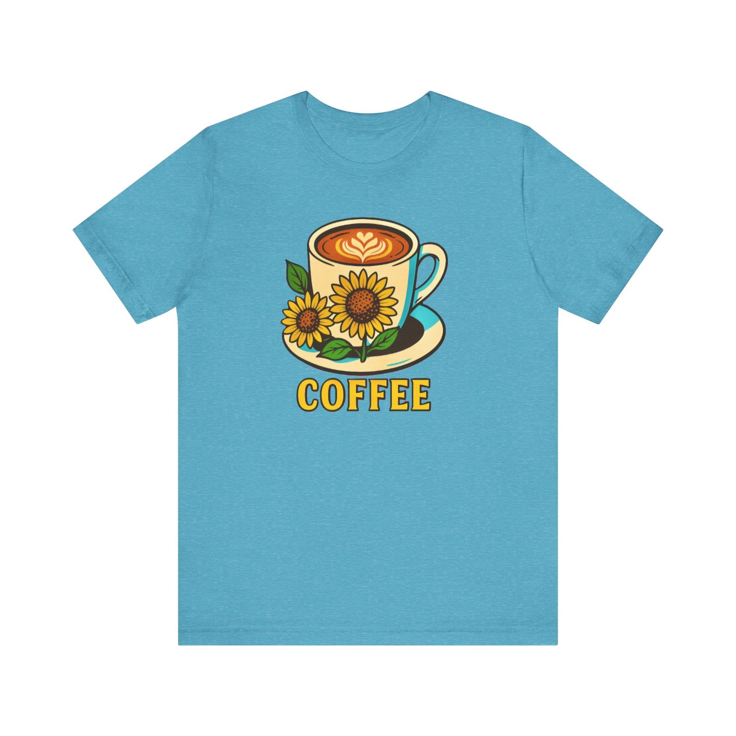 Coffee Lover Tee, Unisex Coffee Short Sleeve Shirt, Sunflower Graphic Tee, Best Gift for Baristas, Casual Summer Wear