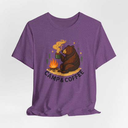 Cozy Campfire T-Shirt, Bear Graphic Tee, Outdoorsy Shirt, Coffee Lovers Gift, Adventure Clothing, Father's Day, Summer Camping Gear