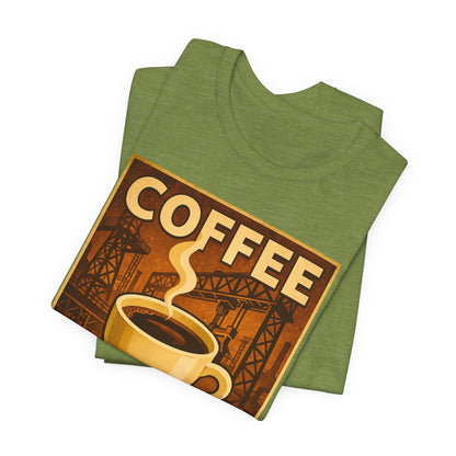 Steel Worker Coffee T-Shirt – Industrial Graphic Tee for Hardworking Coffee Fans