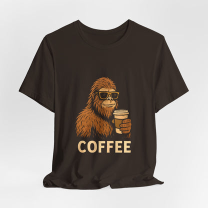 Bigfoot Drinking Coffee T-Shirt – Funny Sasquatch Coffee Tee for Coffee Lovers