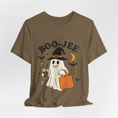 Boo-Jee Coffee Ghost Halloween T-Shirt – Funny Spooky Brew Tee for Coffee Lovers