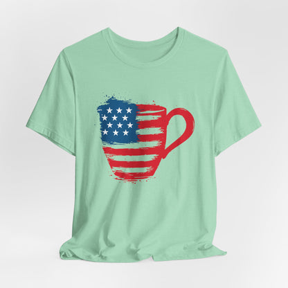 Patriotic Coffee Lover's Tee, Unisex Shirt, Independence Day Apparel, Gift for Barista, American Flag Tee, Casual Wear