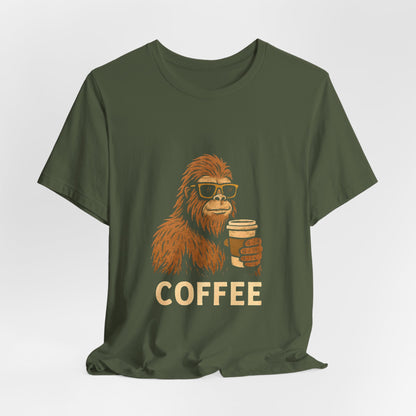 Bigfoot Drinking Coffee T-Shirt – Funny Sasquatch Coffee Tee for Coffee Lovers