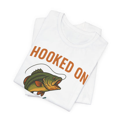Hooked on Coffee Fishing Tee | Unisex Jersey Short Sleeve T-Shirt, Great for Outdoors, Gifts for Fishermen, Coffee Lovers, Casual Wear