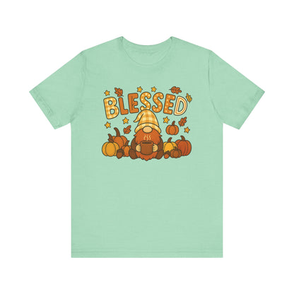 Fall Gnome Blessed Tee, Autumn T-Shirt, Thanksgiving Wear, Seasonal Shirt, Cozy Fall Apparel Gift
