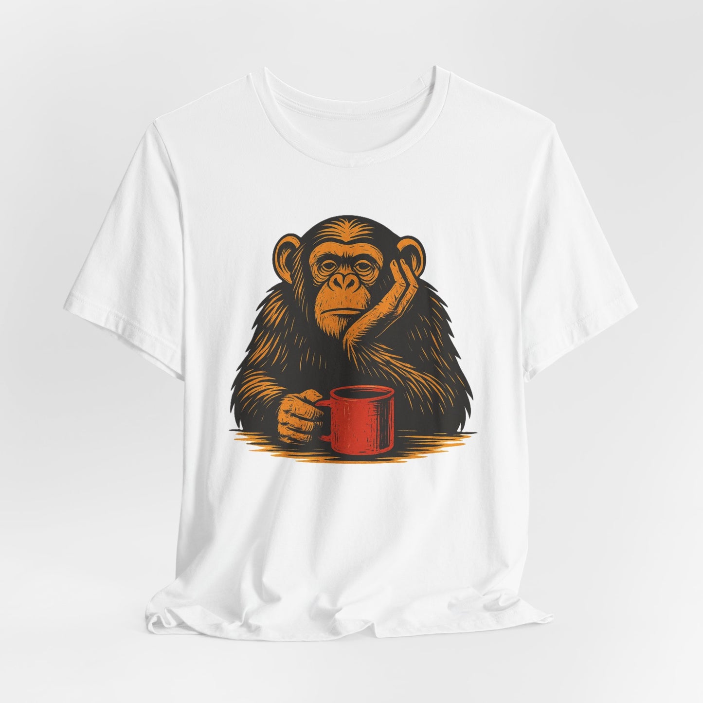 Charming Chimpanzee Coffee Tee, Relaxed Vibes, Gift for Animal Lovers, Everyday Comfort, Perfect for Coffee Lovers
