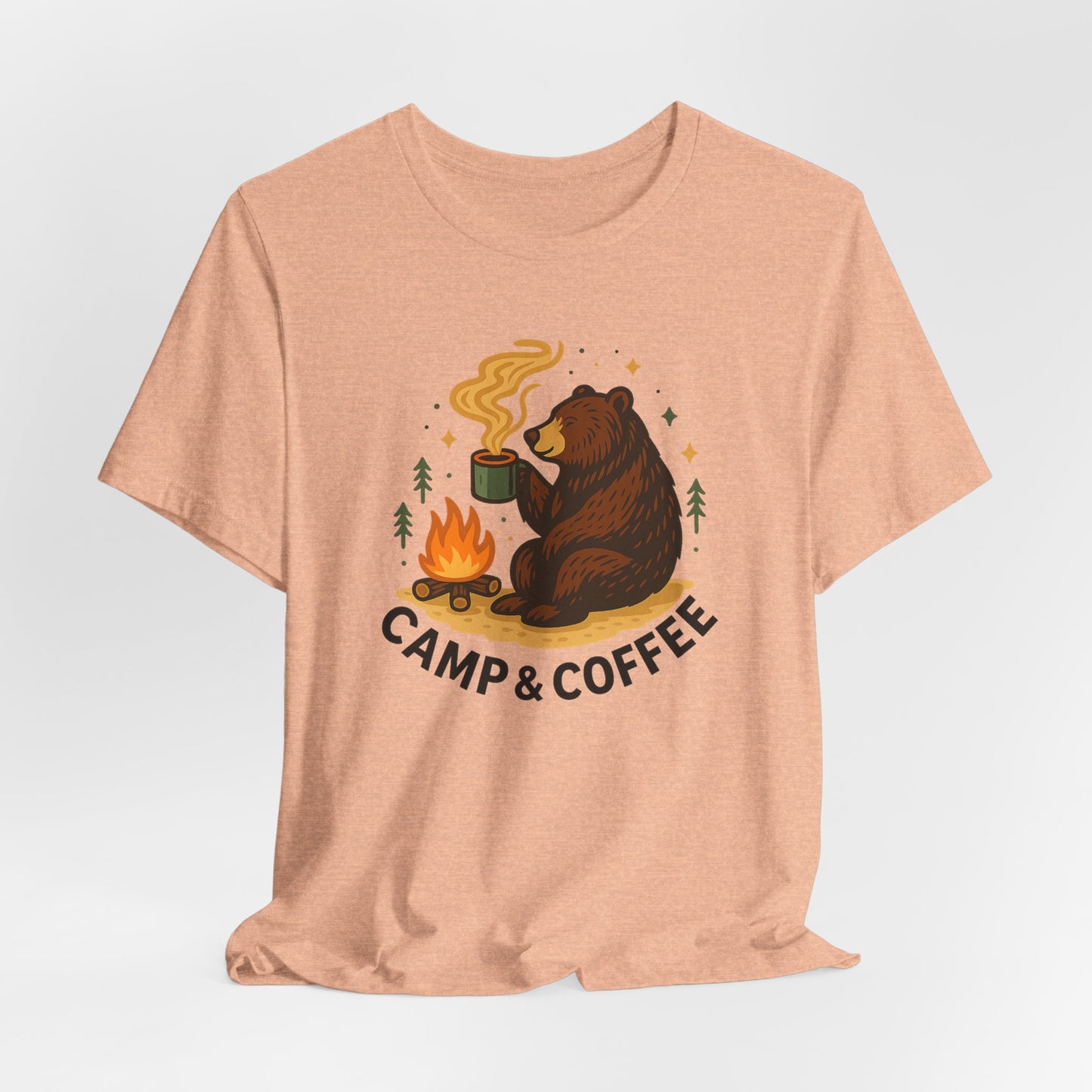 Cozy Campfire T-Shirt, Bear Graphic Tee, Outdoorsy Shirt, Coffee Lovers Gift, Adventure Clothing, Father's Day, Summer Camping Gear