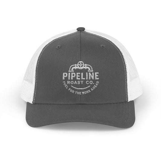 Pipeline Roast Co. Trucker Hat – Snapback Mesh Back Cap with Embroidered Logo, Adjustable Mid-Profile Design