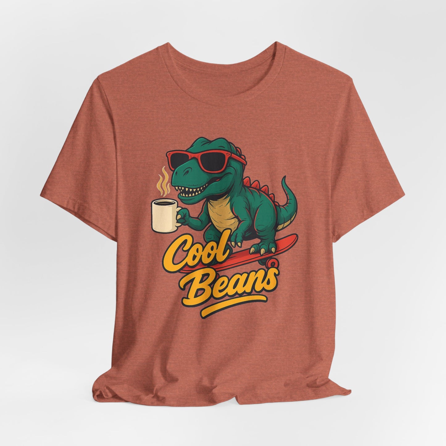 Cool Beans Dino Tee, Fun T-Shirt for Dinosaur Lovers, Casual Wear, Unique Gift Idea for Birthdays, Coffee Enthusiast Gift