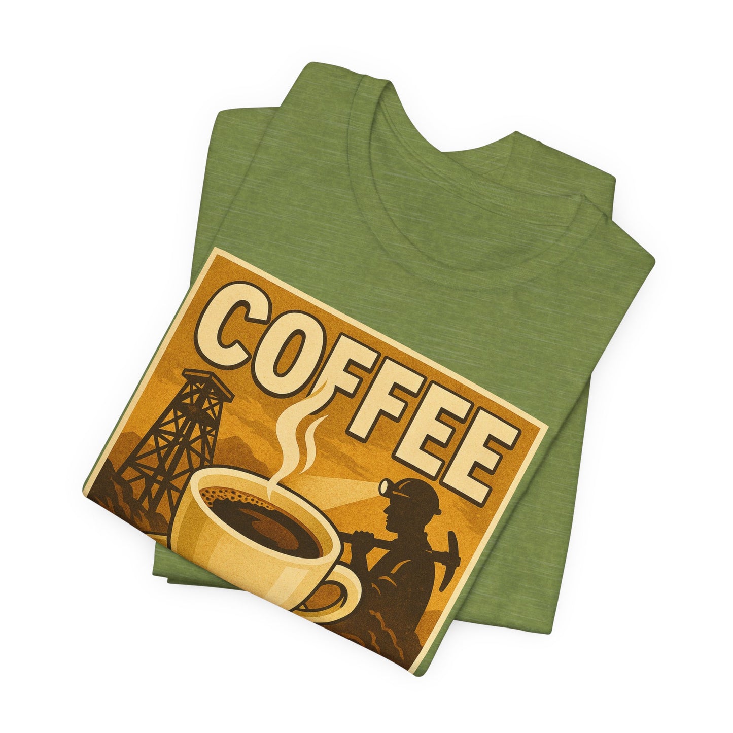 Coal Miner Coffee T-Shirt – Funny Hardworking Mining Graphic Tee, Blue Collar Work Shirt, Gift for Coal Miners and Coffee Lovers, Unisex Bella+Canvas Tee