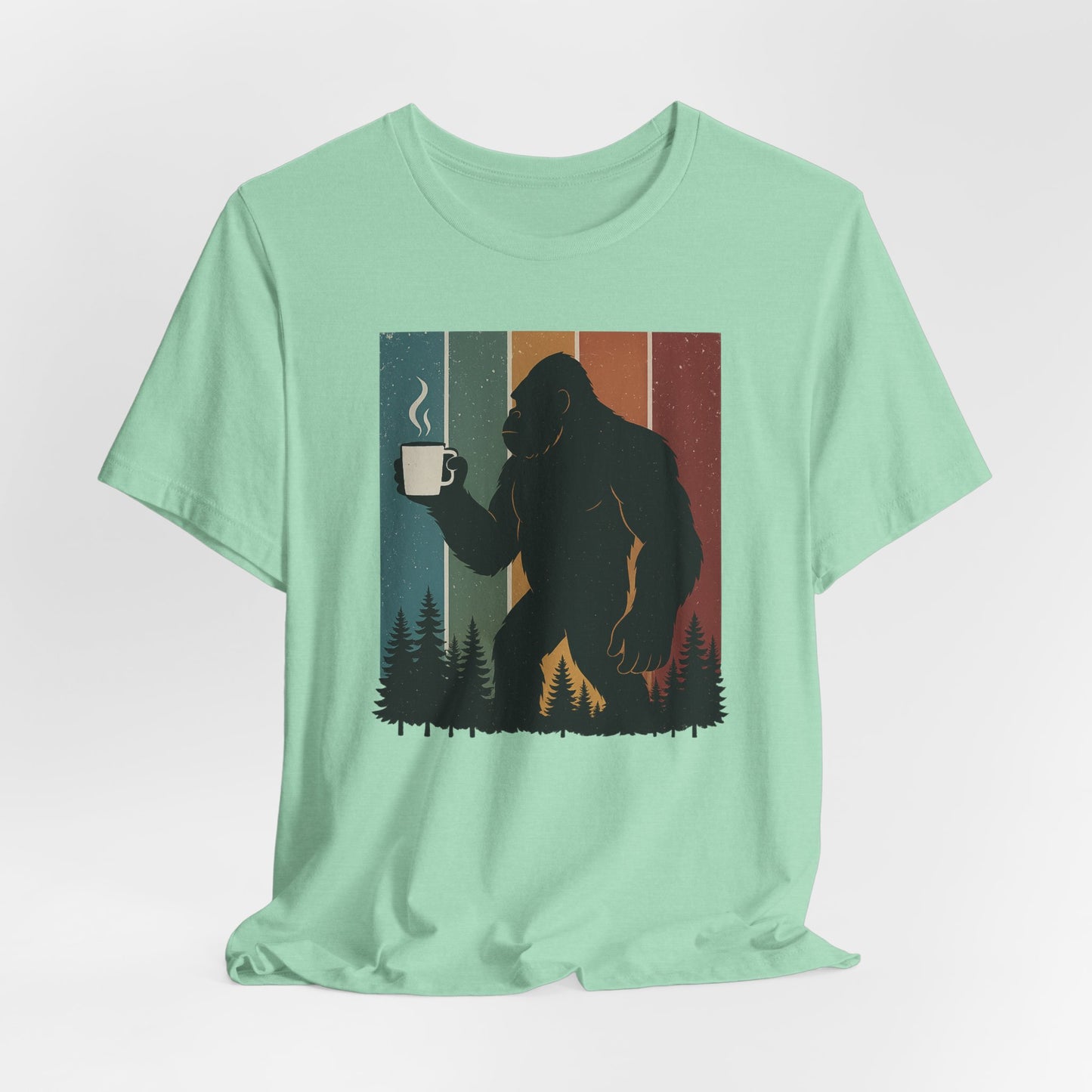 Bigfoot Coffee Lover Shirt – Retro Sasquatch Tee, Funny Outdoor & Nature Gift for Coffee Fans