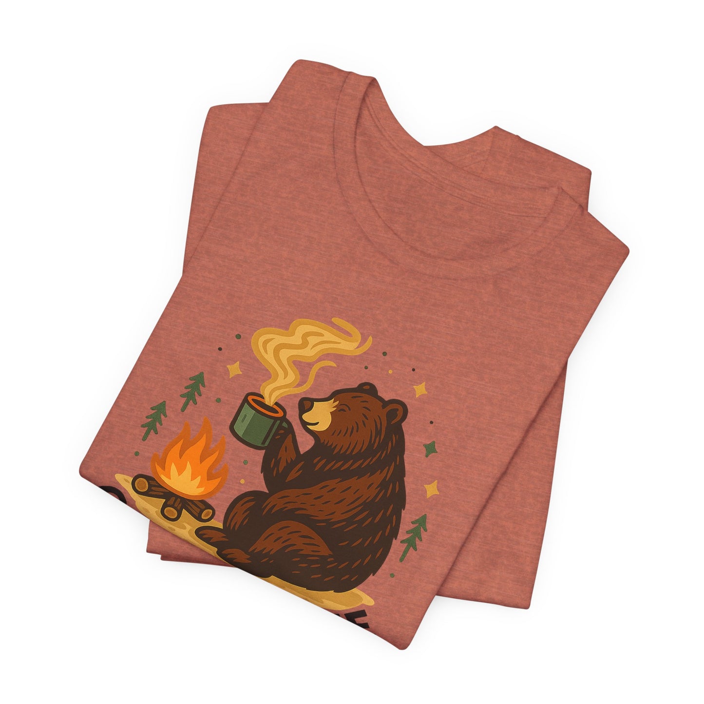 Cozy Campfire T-Shirt, Bear Graphic Tee, Outdoorsy Shirt, Coffee Lovers Gift, Adventure Clothing, Father's Day, Summer Camping Gear