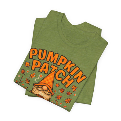 Fall Pumpkin Patch Tee, Cozy Autumn T-Shirt, Seasonal Gnome Shirt, Halloween Fun Apparel, Graphic Tee for Nature Lovers