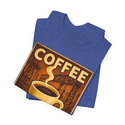 Steel Worker Coffee T-Shirt – Industrial Graphic Tee for Hardworking Coffee Fans