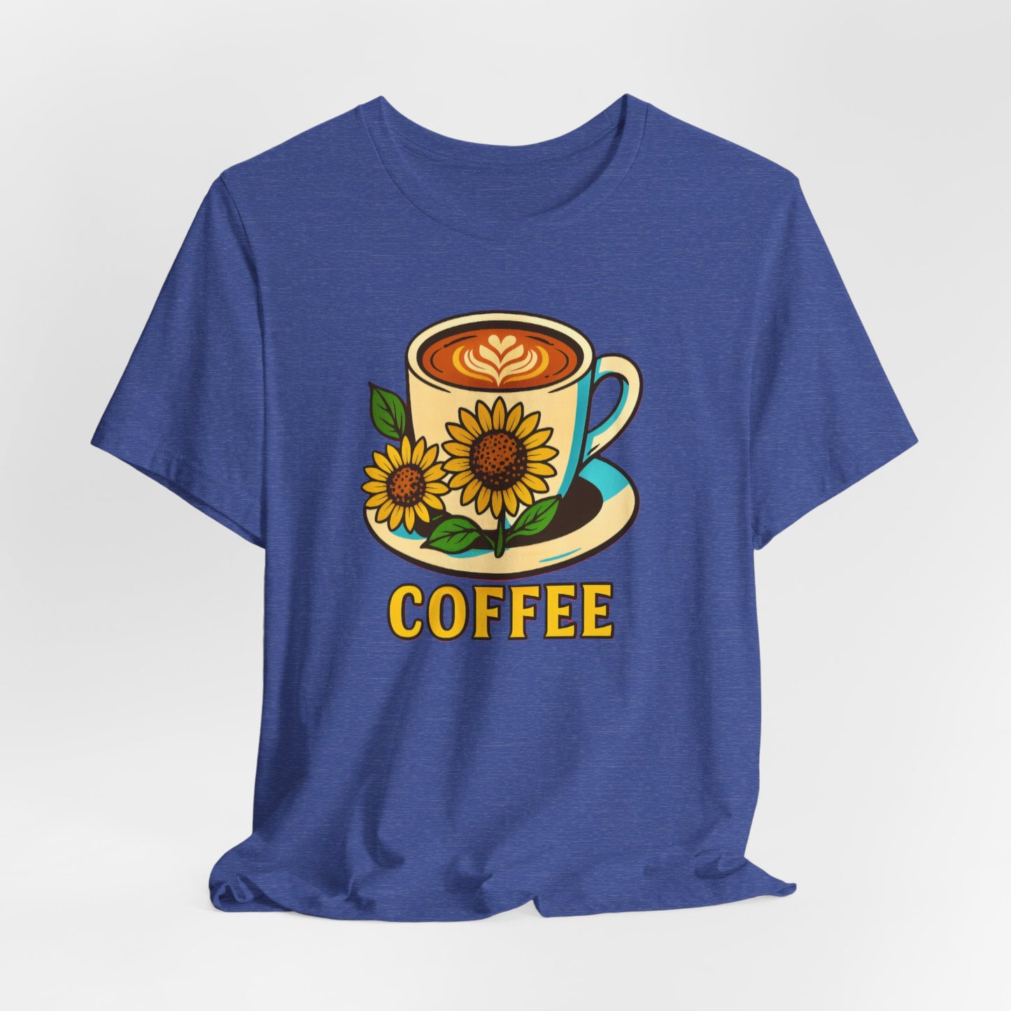 Coffee Lover Tee, Unisex Coffee Short Sleeve Shirt, Sunflower Graphic Tee, Best Gift for Baristas, Casual Summer Wear