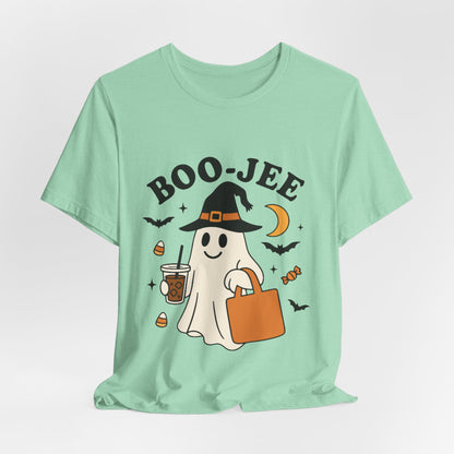 Boo-Jee Coffee Ghost Halloween T-Shirt – Funny Spooky Brew Tee for Coffee Lovers