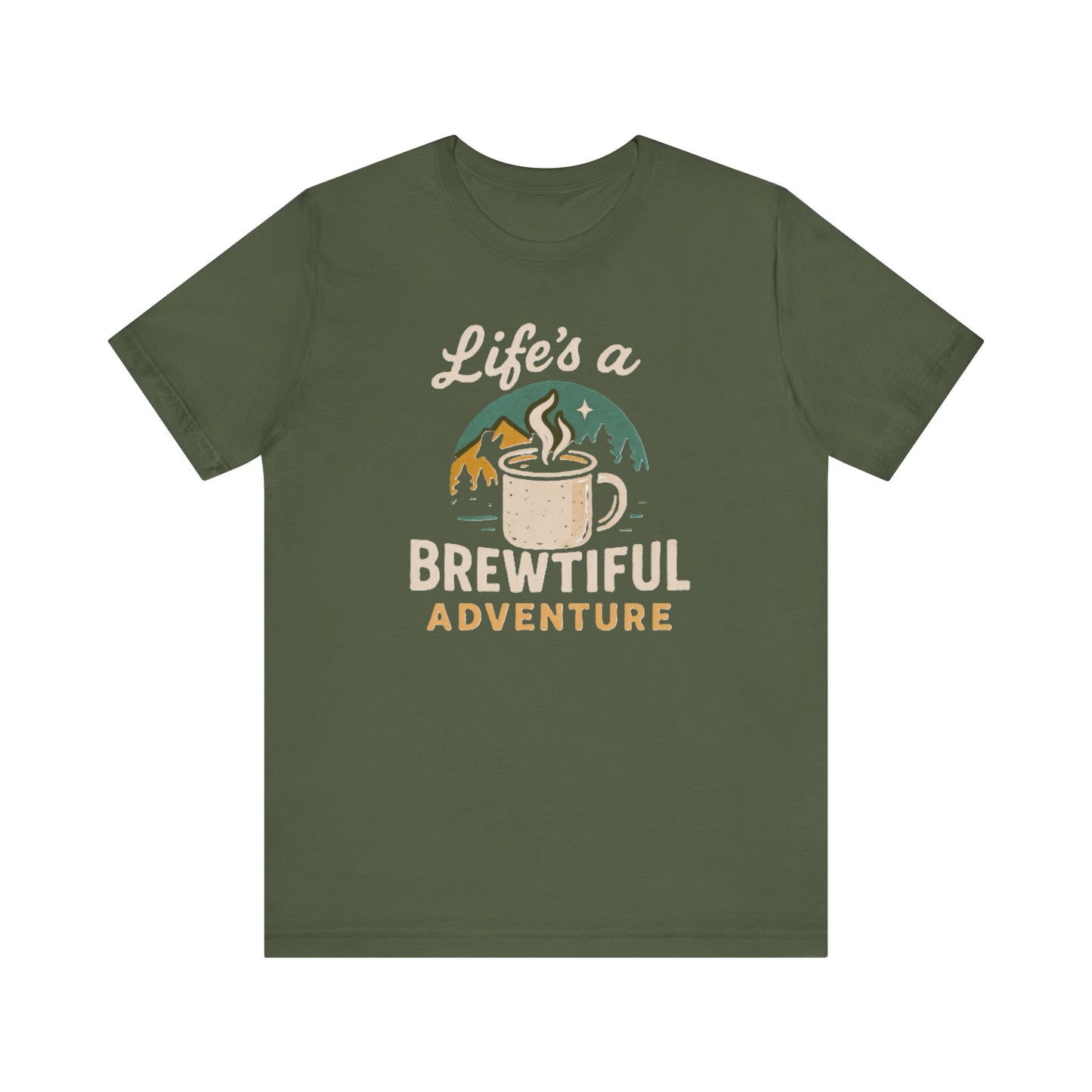Brewtiful Adventure Tee - Unisex Short Sleeve T-Shirt, Coffee Lover Gift, Hiking Apparel, Adventure Shirt, Travel Outfit