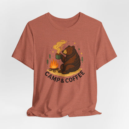 Cozy Campfire T-Shirt, Bear Graphic Tee, Outdoorsy Shirt, Coffee Lovers Gift, Adventure Clothing, Father's Day, Summer Camping Gear