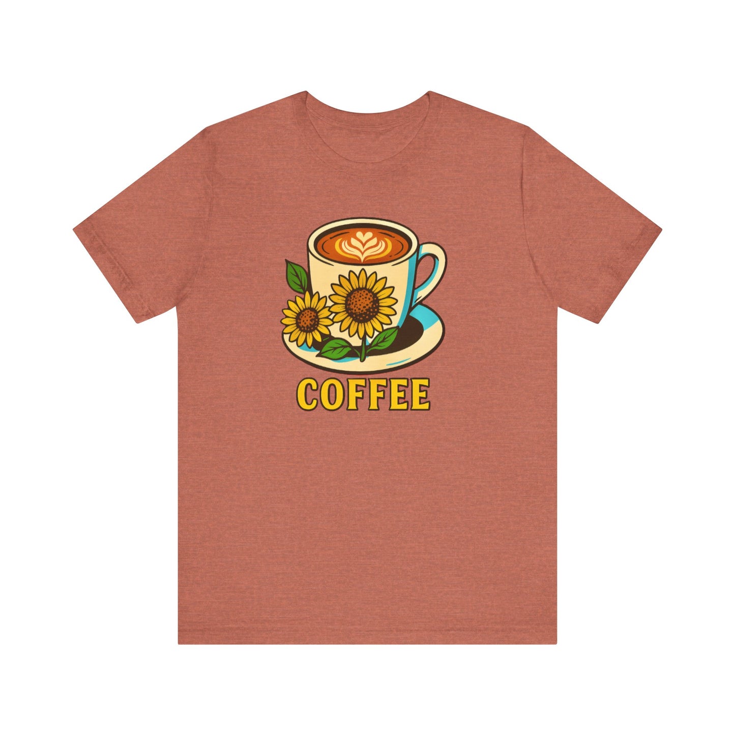 Coffee Lover Tee, Unisex Coffee Short Sleeve Shirt, Sunflower Graphic Tee, Best Gift for Baristas, Casual Summer Wear
