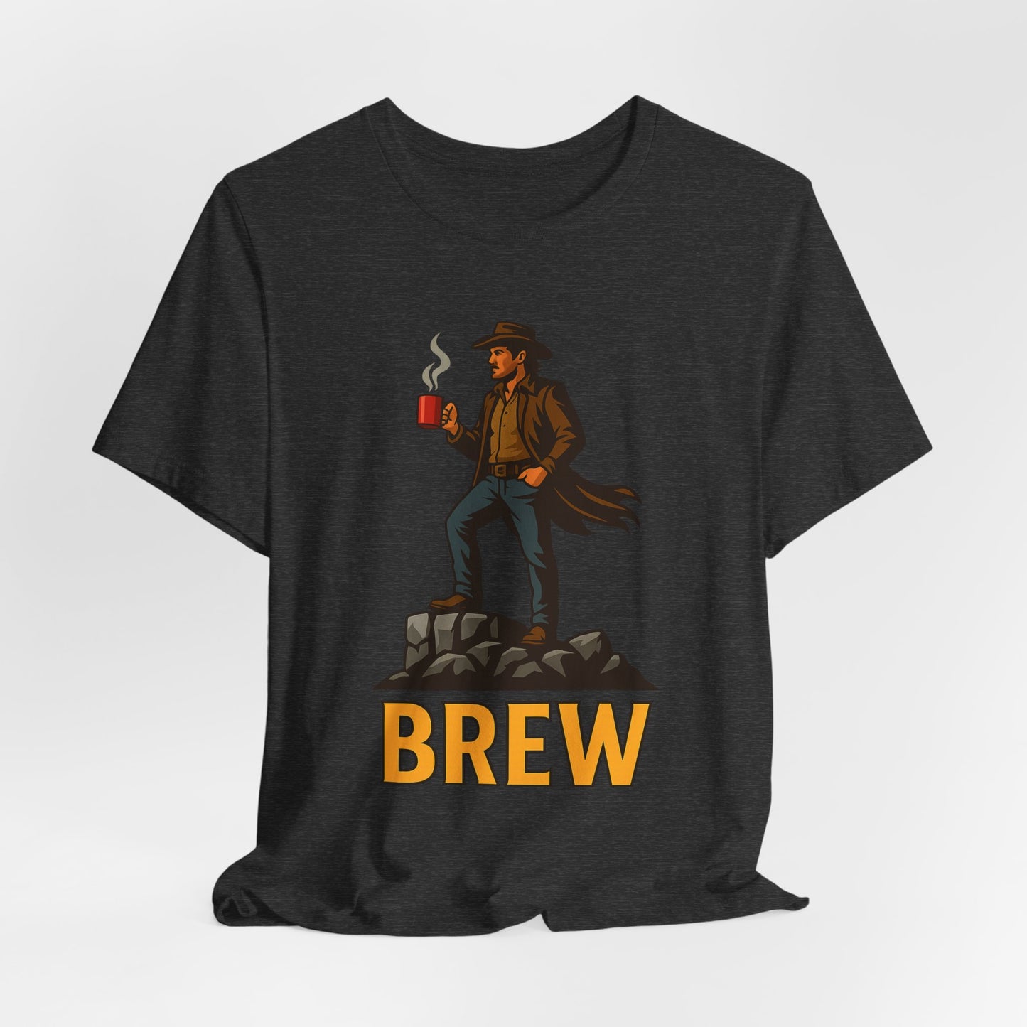 Brew Adventure Tee: Vintage Graphic Unisex Shirt, Coffee Lover Gift, Casual Wear, Hiking Apparel, Men's & Women's Fashion