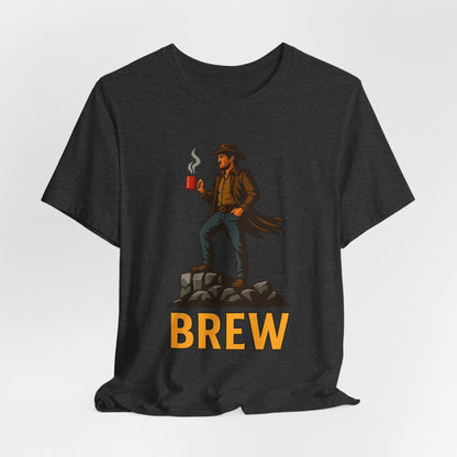 Brew Adventure Tee: Vintage Graphic Unisex Shirt, Coffee Lover Gift, Casual Wear, Hiking Apparel, Men's & Women's Fashion
