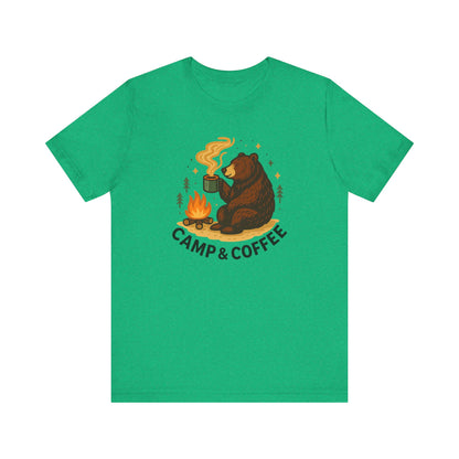 Cozy Campfire T-Shirt, Bear Graphic Tee, Outdoorsy Shirt, Coffee Lovers Gift, Adventure Clothing, Father's Day, Summer Camping Gear